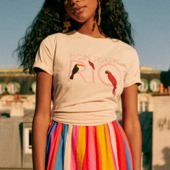 Sezane X Farm Rio Bonjour Rio T-Shirt - Picture 1 of 9